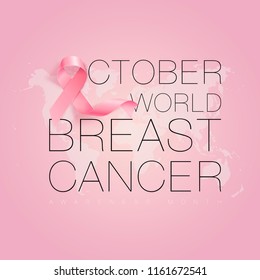 Realistic pink ribbon, breast cancer awareness symbol. Vector illustration