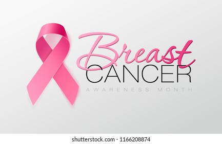 Realistic pink ribbon, breast cancer awareness symbol. Vector illustration