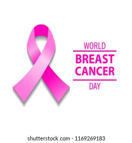 Realistic pink ribbon, breast cancer awareness symbol, vector illustration