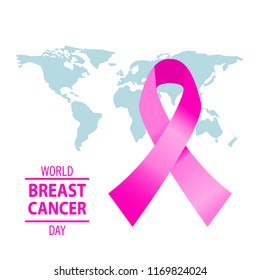 Realistic pink ribbon, breast cancer awareness symbol, vector illustration