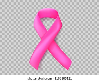 Realistic pink ribbon, breast cancer awareness symbol, vector illustration