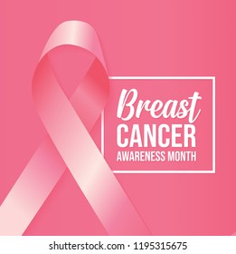 Realistic pink ribbon, breast cancer awareness month symbol, vector illustration with pink background. Medical design poster. Vector illustration template