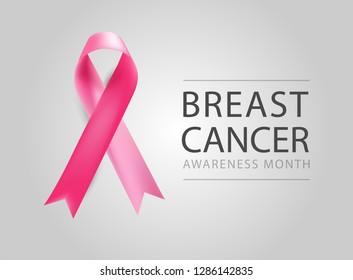 Realistic pink ribbon. Breast cancer awareness symbol. Vector illustration