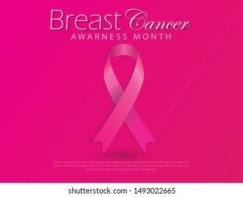 Realistic pink ribbon, breast cancer awareness symbol, vector illustration