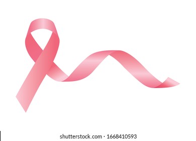 Realistic pink ribbon, breast cancer awareness symbol, isolated on white, vector icon illustration