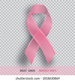 Realistic pink ribbon, breast cancer symbol . Vector illustration.