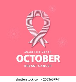 Realistic pink ribbon for Breast Cancer awareness month poster, banner and t-shirt background concept design. Vector illustration.