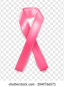 Realistic pink ribbon, breast cancer awareness symbol in October, vector illustration