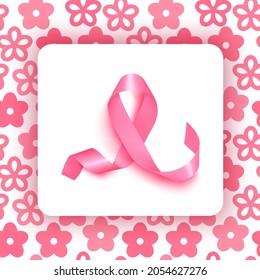 Realistic pink ribbon, breast cancer awareness symbol, vector illustration