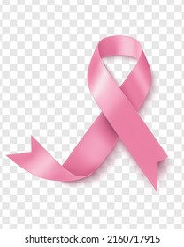 Realistic pink ribbon, breast cancer awareness symbol in October, vector illustration