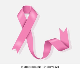 Realistic pink ribbon, breast cancer awareness symbol, highlighted on white. Vector illustration, eps10.