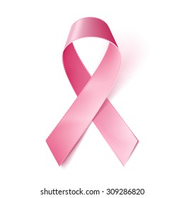 Realistic pink ribbon, breast cancer awareness symbol, isolated on white. Vector illustration, eps10.
