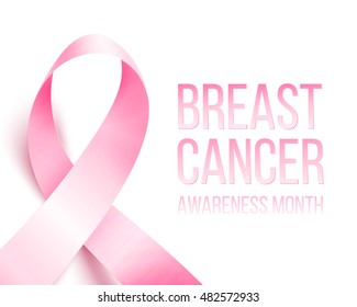 Realistic pink ribbon, breast cancer awareness symbol, vector illustration