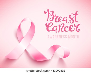 Realistic Pink Ribbon Breast Cancer Awareness Stock Vector (Royalty ...