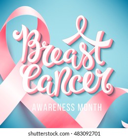 Realistic pink ribbon, breast cancer awareness symbol, vector illustration