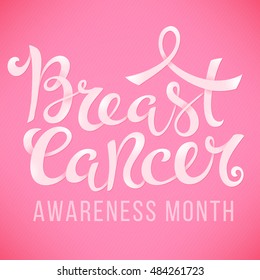 Realistic pink ribbon, breast cancer awareness symbol, vector illustration