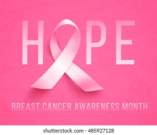 Realistic pink ribbon, breast cancer awareness symbol, vector illustration