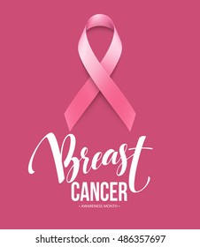 Realistic pink ribbon, breast cancer awareness symbol. Vector illustration EPS10