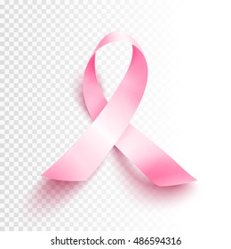 Realistic pink ribbon, breast cancer awareness symbol, vector illustration