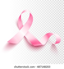 Realistic pink ribbon, breast cancer awareness symbol, vector illustration