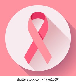Realistic pink ribbon, breast cancer awareness symbol.
