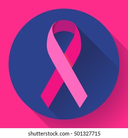 Realistic pink ribbon, breast cancer awareness symbol.