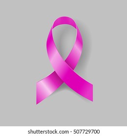 Realistic pink ribbon, breast cancer awareness symbol, isolated on white. Vector illustration, eps10.