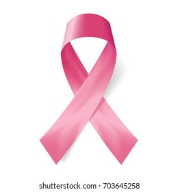 Realistic Pink Ribbon And Breast Cancer Icon . Vector Illustration