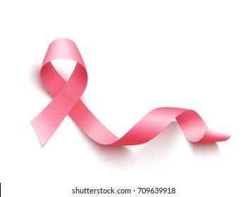 Realistic pink ribbon, breast cancer awareness symbol, vector illustration