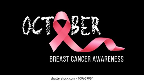 Realistic pink ribbon, breast cancer awareness symbol, vector illustration