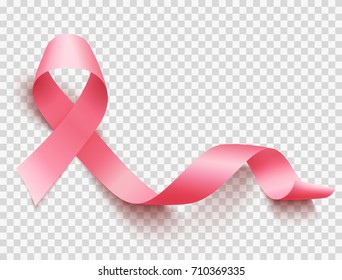 Реалистичная розовая лента, символ осведомленности о раке молочной железы, векторная иллюстрация
