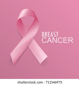 Realistic pink ribbon, Breast cancer awareness ribbon, vector illustration