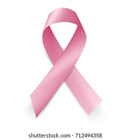 Realistic pink ribbon, Breast cancer awareness ribbon, vector illustration