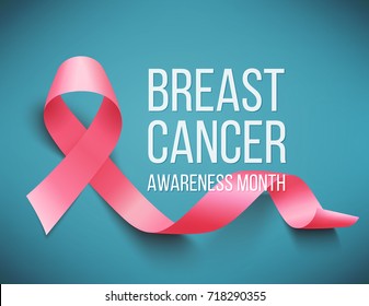 Realistic pink ribbon, breast cancer awareness symbol, vector illustration