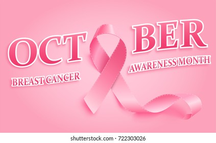 Realistic Pink Ribbon. Breast Cancer Awareness Ribbon - stock vector.