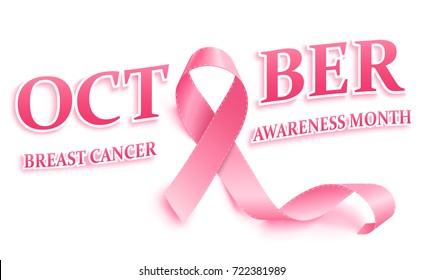 Realistic Pink Ribbon. Breast Cancer Awareness Ribbon - stock vector.
