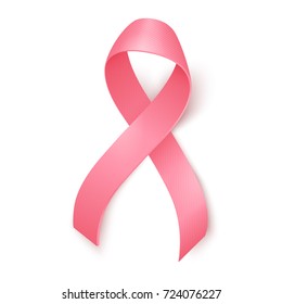 Realistic pink ribbon, breast cancer awareness symbol, vector illustration