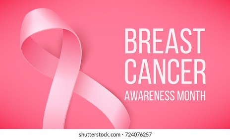 Realistic pink ribbon, breast cancer awareness symbol, vector illustration