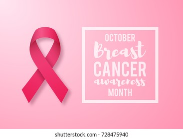 Realistic pink ribbon, breast cancer awareness symbol, vector illustration