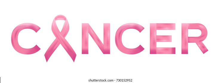 Realistic pink ribbon and breast cancer icon . Vector illustration