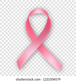 Realistic pink ribbon healthcare symbol for decoration. International symbol of breast cancer awareness. Vector illustration