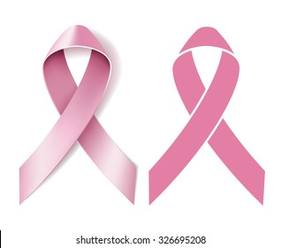 Realistic pink ribbon isolated on white. Breast cancer awareness symbol. Vector illustration.
