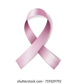 Realistic pink ribbon, isolated on white background. Breast cancer awareness symbol, Fight Against Cancer concept. Vector illustration, eps10.
