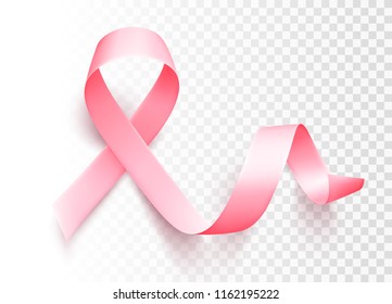 Cinta rosa realista aislada sobre fondo transparente.Símbolo del mes de octubre de sensibilización sobre el cáncer de mama. Ilustración vectorial. Pasos10