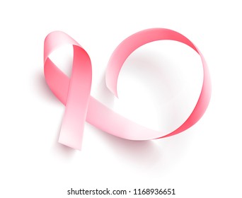 Realistic pink ribbon isolated over transparent background. Symbol of breast cancer awareness month in october. Vector illustration.