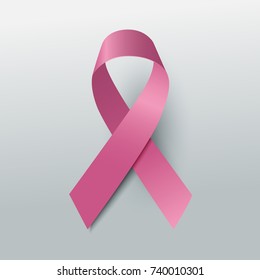 Realistic Pink Ribbon on White Background : Vector Illustration