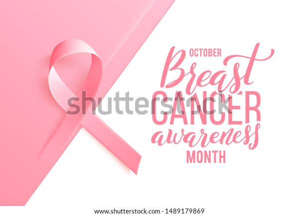白い背景に影とリアルなピンクのリボン 10月の世界乳がん認知月のシンボル ベクターイラスト のベクター画像素材 ロイヤリティフリー 1489179869