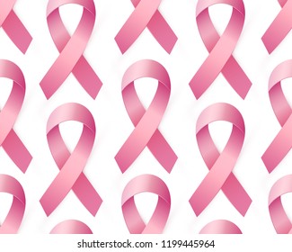 Realistic Pink ribbon seamless pattern to World Breast Cancer Awareness month. Bright Brest Cancer medical banner. Vector illustration EPS 10 file.