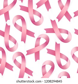 Realistic Pink ribbon seamless pattern to World Breast Cancer Awareness month. Bright Brest Cancer medical banner. Vector illustration EPS 10 file.