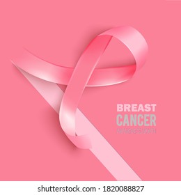 Realistic pink ribbon. Symbol of world breast canser awareness month in october.